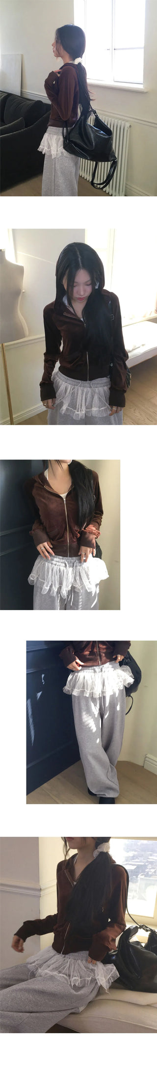 Koha chiffon lace layered two-way twill pants