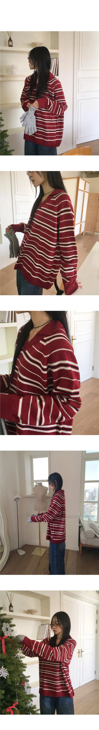 Booz Stripe Collar Overfit Knitwear