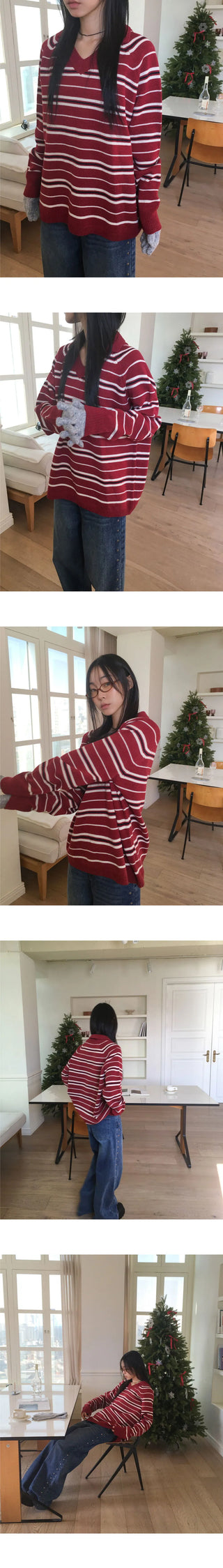 Booz Stripe Collar Overfit Knitwear