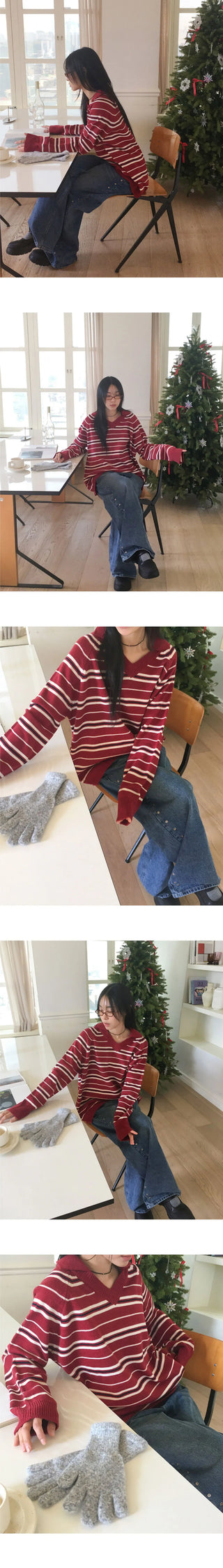 Booz Stripe Collar Overfit Knitwear