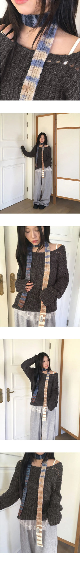 Tens Crochet Mesh Overfit Boat Neck Knitwear