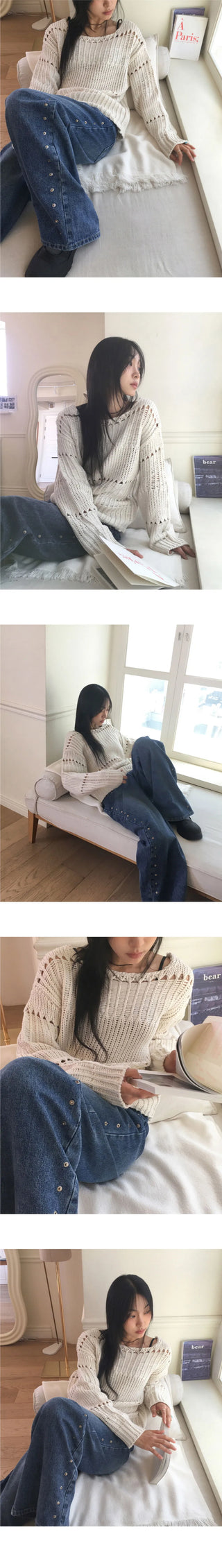 Tens Crochet Mesh Overfit Boat Neck Knitwear