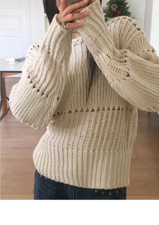 Tens Crochet Mesh Overfit Boat Neck Knitwear