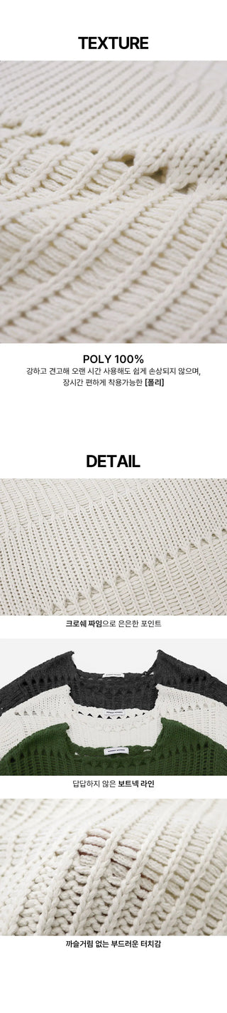 Tens Crochet Mesh Overfit Boat Neck Knitwear