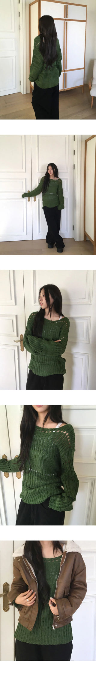 Tens Crochet Mesh Overfit Boat Neck Knitwear