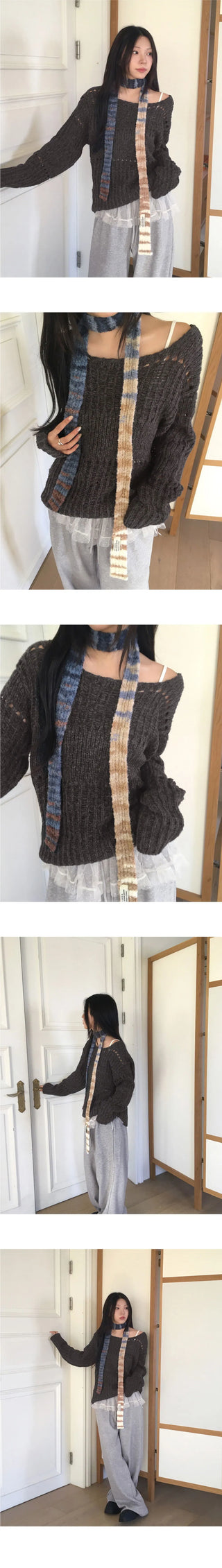 Tens Crochet Mesh Overfit Boat Neck Knitwear