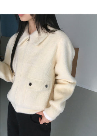 Lawson flap pocket angora fur collar zip-up