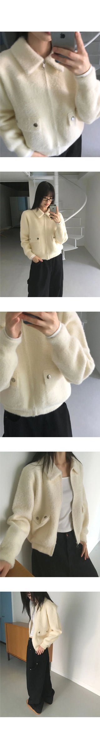 Lawson flap pocket angora fur collar zip-up