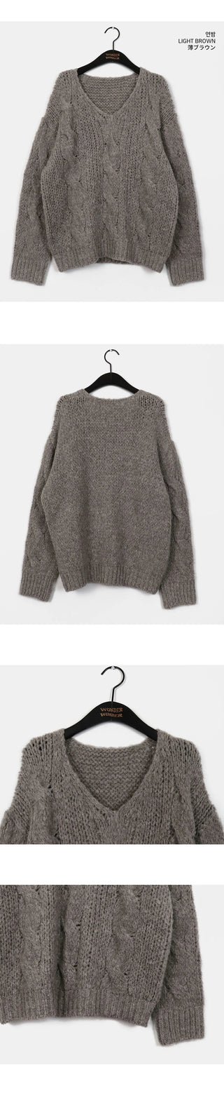 Wool Twisted V-Neck Off- V-Neck Knitwear
