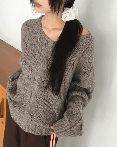 Wool Twisted V-Neck Off- V-Neck Knitwear