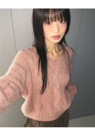 Wool Twisted V-Neck Off- V-Neck Knitwear