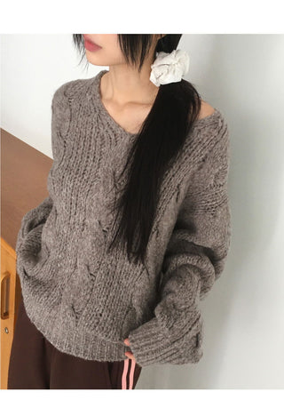 Wool Twisted V-Neck Off- V-Neck Knitwear