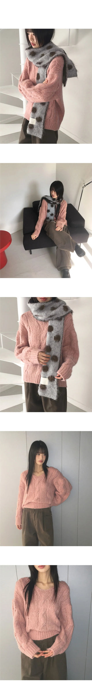 Wool Twisted V-Neck Off- V-Neck Knitwear