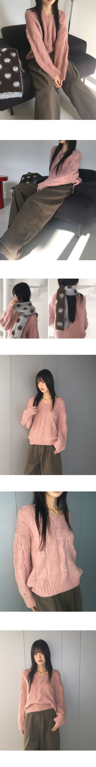 Wool Twisted V-Neck Off- V-Neck Knitwear