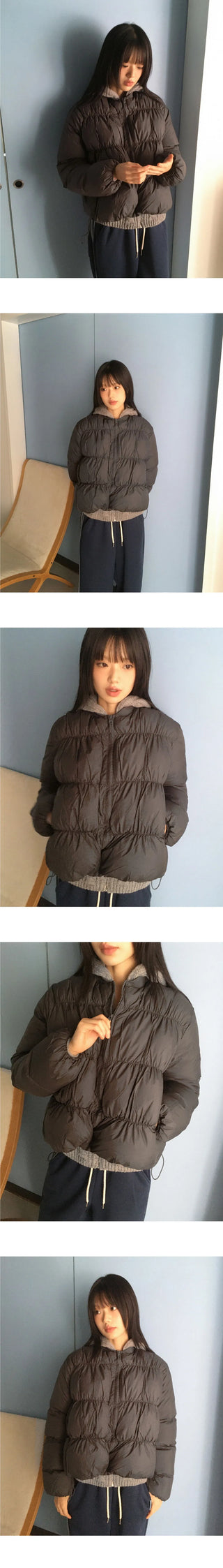 Choke Thick Wool A-line Fit Bocashi Twisted Hood Knitwear Zip-up
