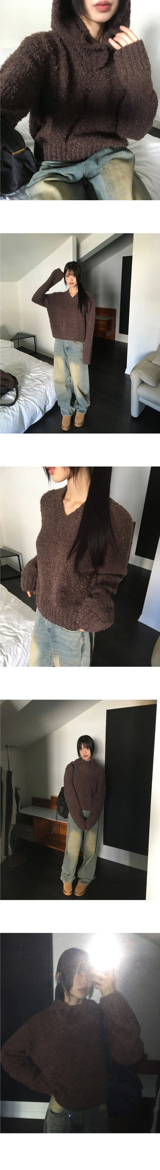 Afong Balaclava Buckle V-Neck Crop Knitwear Set