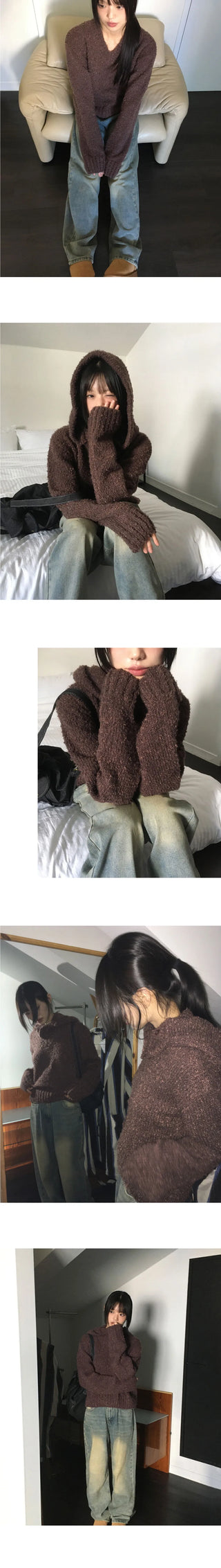 Afong Balaclava Buckle V-Neck Crop Knitwear Set