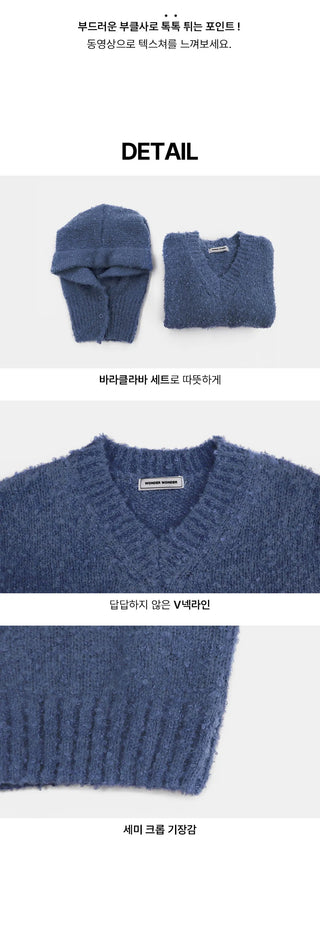 Afong Balaclava Buckle V-Neck Crop Knitwear Set