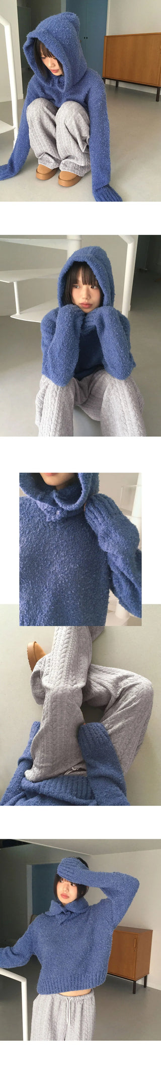 Afong Balaclava Buckle V-Neck Crop Knitwear Set