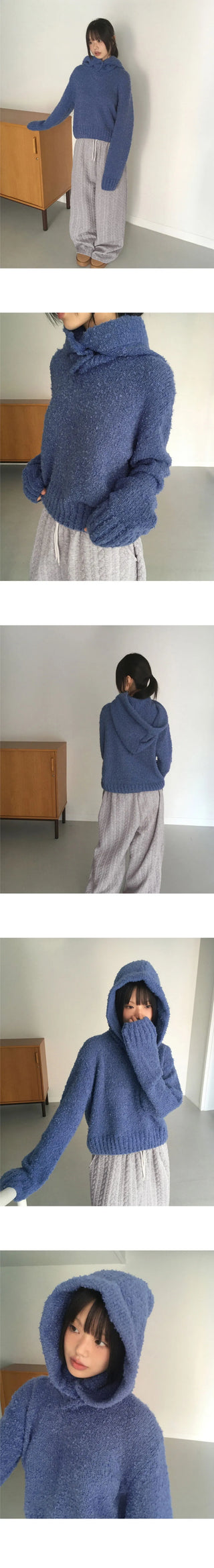 Afong Balaclava Buckle V-Neck Crop Knitwear Set
