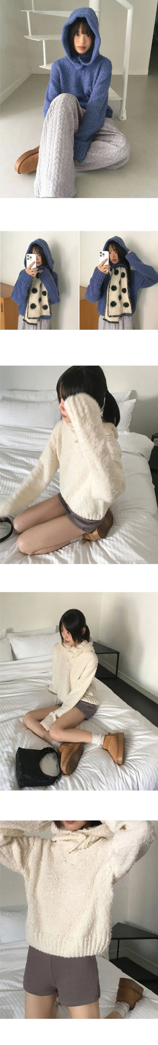 Afong Balaclava Buckle V-Neck Crop Knitwear Set