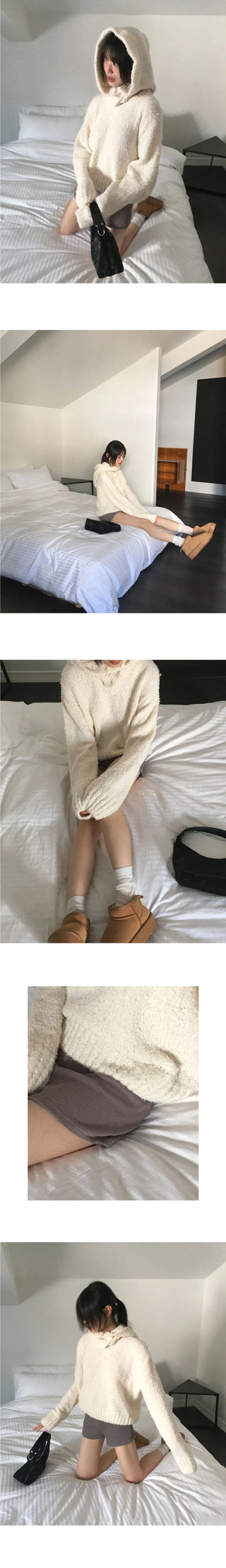 Afong Balaclava Buckle V-Neck Crop Knitwear Set