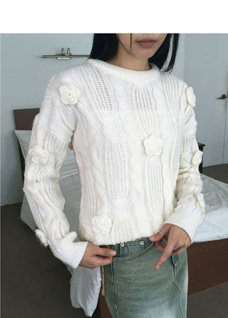 Hanen Vintage Rose Rainy Season Flower Twisted Knitwear