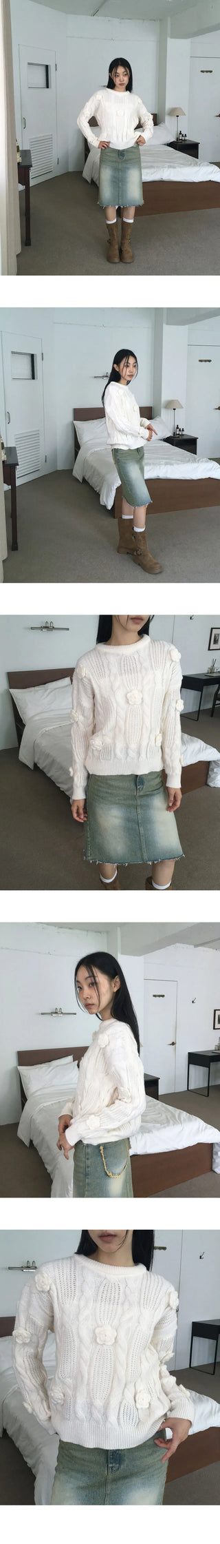Hanen Vintage Rose Rainy Season Flower Twisted Knitwear