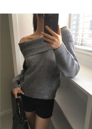 Amu Ribbed Folding Off-Shoulder Knitwear
