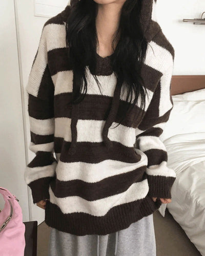 Bete Overfit Stripe Hood Knitwear