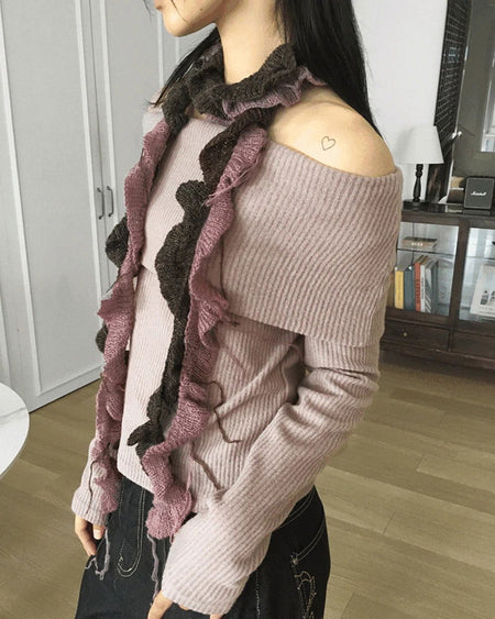 Becken Double Color Frill Twist Knitwear Muffler