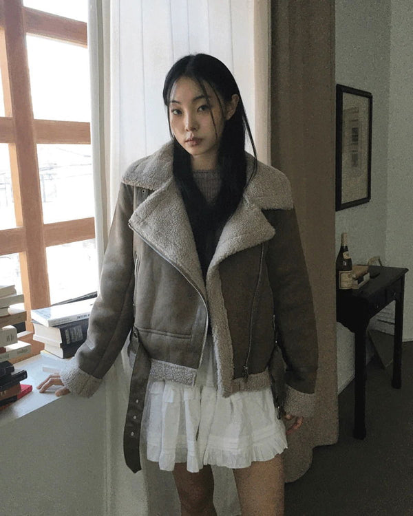 Shaunti Overfit Belt Wool Suede Shearling