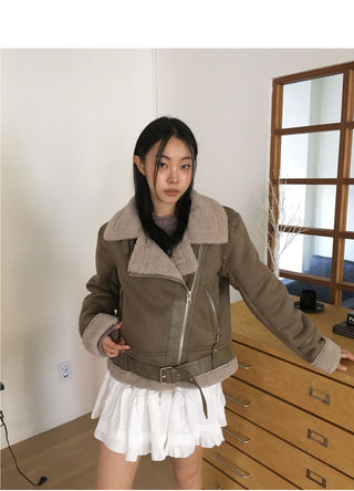 Shaunti Overfit Belt Wool Suede Shearling