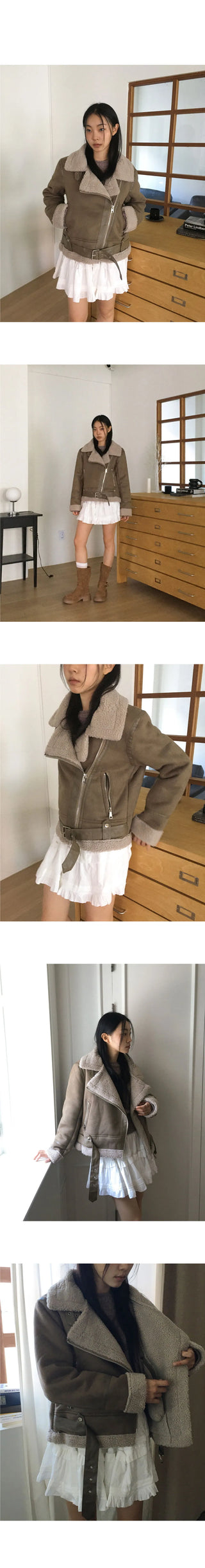 Shaunti Overfit Belt Wool Suede Shearling