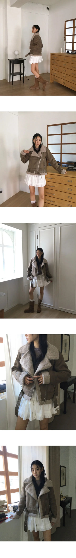 Shaunti Overfit Belt Wool Suede Shearling