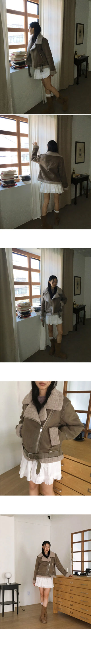 Shaunti Overfit Belt Wool Suede Shearling