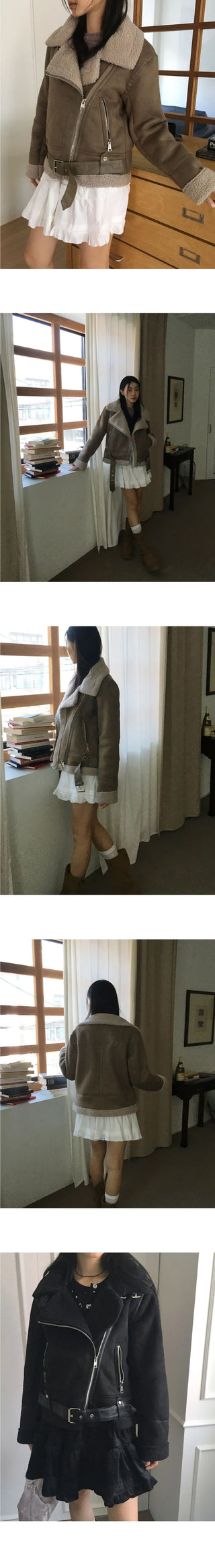 Shaunti Overfit Belt Wool Suede Shearling