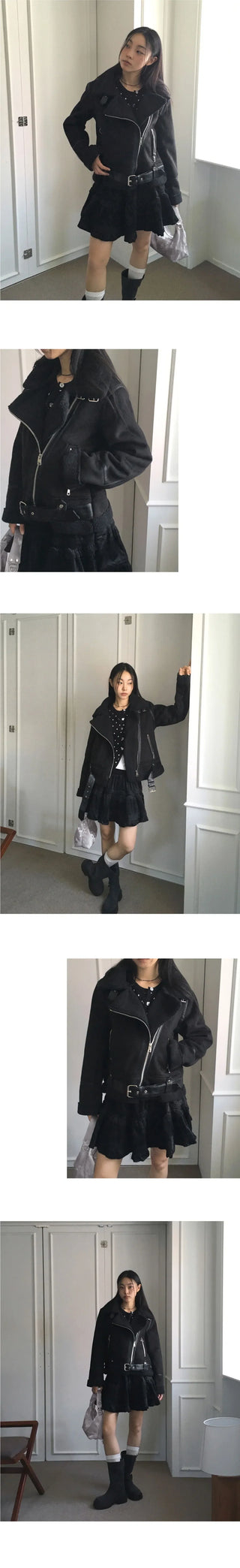 Shaunti Overfit Belt Wool Suede Shearling