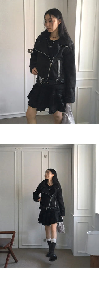 Shaunti Overfit Belt Wool Suede Shearling