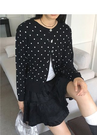 Hepo Dot Round Knitwear Cardigan