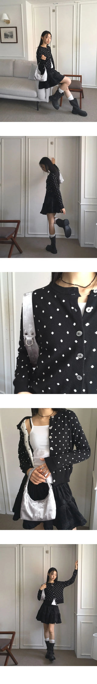 Hepo Dot Round Knitwear Cardigan