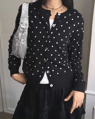 Hepo Dot Round Knitwear Cardigan