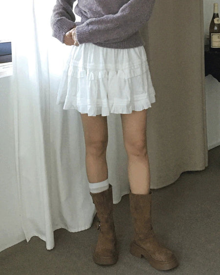 Heech Suede Golden Frill Cancan Mini Skirt