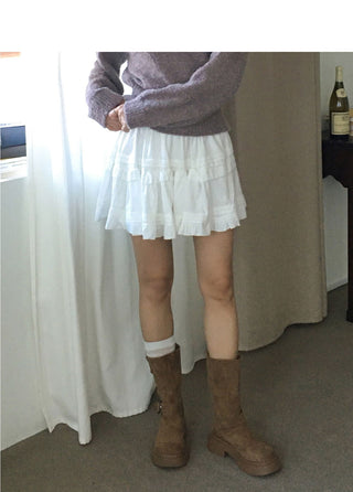 Heech Suede Golden Frill Cancan Mini Skirt