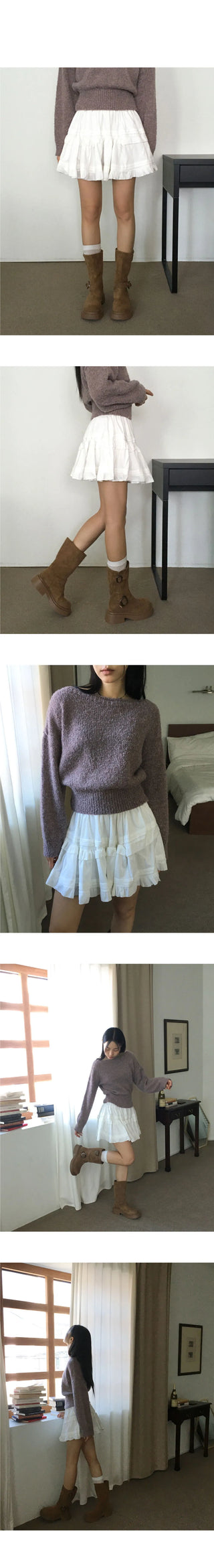 Heech Suede Golden Frill Cancan Mini Skirt