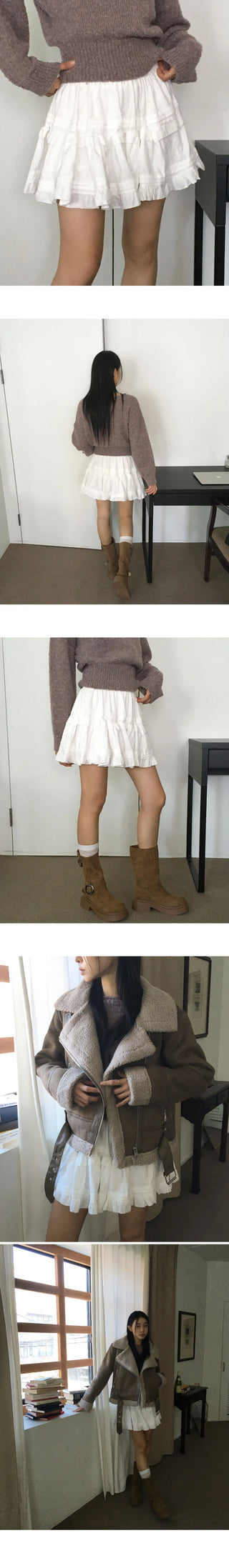 Heech Suede Golden Frill Cancan Mini Skirt