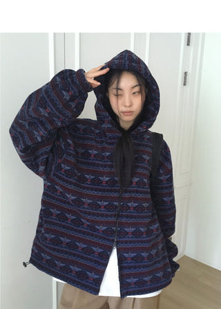 Unin Vintage Nordic Fleece Two Way Hooded Zip-Up
