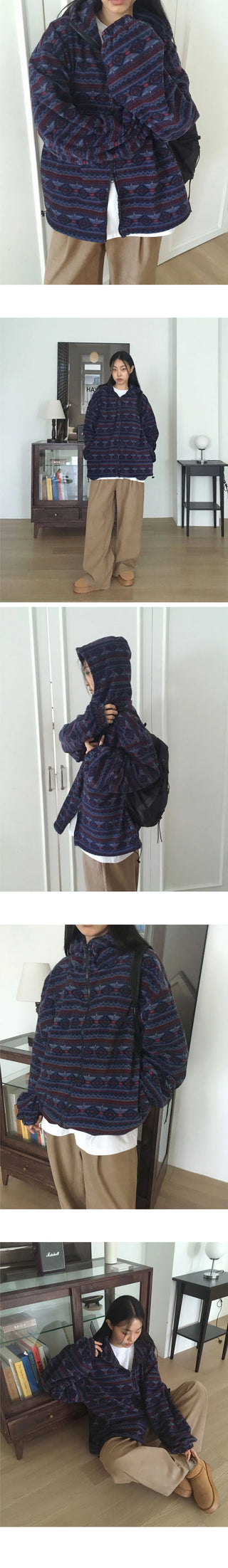 Unin Vintage Nordic Fleece Two Way Hooded Zip-Up