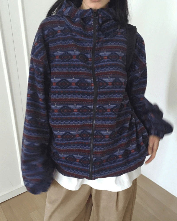 Unin Vintage Nordic Fleece Two Way Hooded Zip-Up