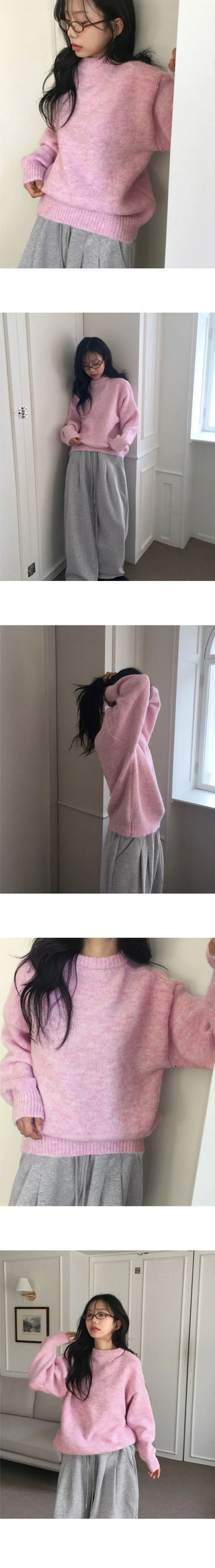Como Wool Bocashi Pastel Thick Loose Loose-fit Round Knitwear